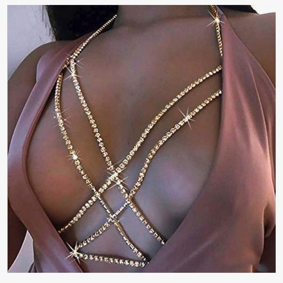 Jewelry - Gold Tone Rhinestone Bra Body Chain,  New in Packaging